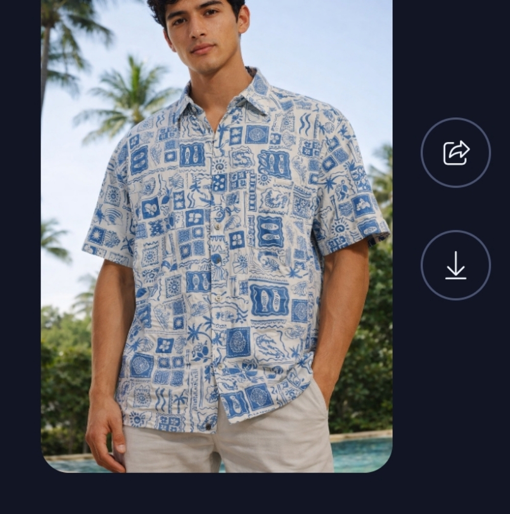 April Kiss Blouse Boxy Button Size XL Blue Sea Shells/Fish Print Linen Blend